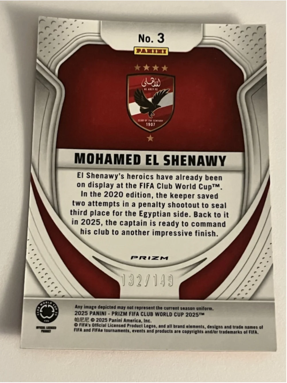 Mohamed El Shenawy 2025 Panini Prizm FIFA World Cup RC Orange Pulsar 132/149 - Picture 6 of 7